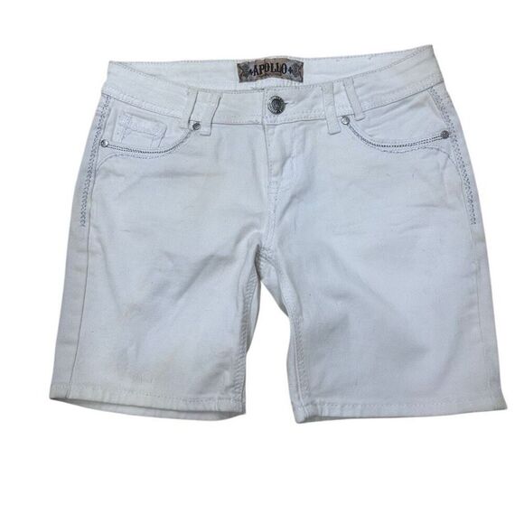 Apollo Jean Shorts Women's Size 10 White Mid-rise Flap Pockets Silver Stitching - Picture 7 of 10